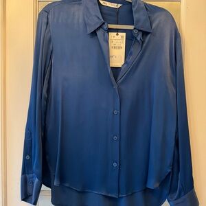 Zara Royal Blue Satin Button-Down Shirt